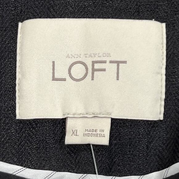 Ann Taylor Loft Linen Blazer Size XL Open Front Black Lined Office Career - Picture 3 of 12